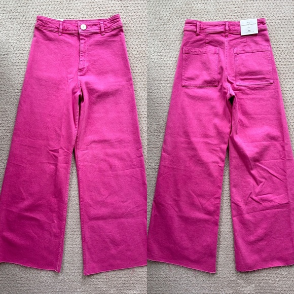 ZARA HIGH WAIST THE MARINE STRAIGHT JEANS IN FUCHSIA size 6 - Picture 12 of 15